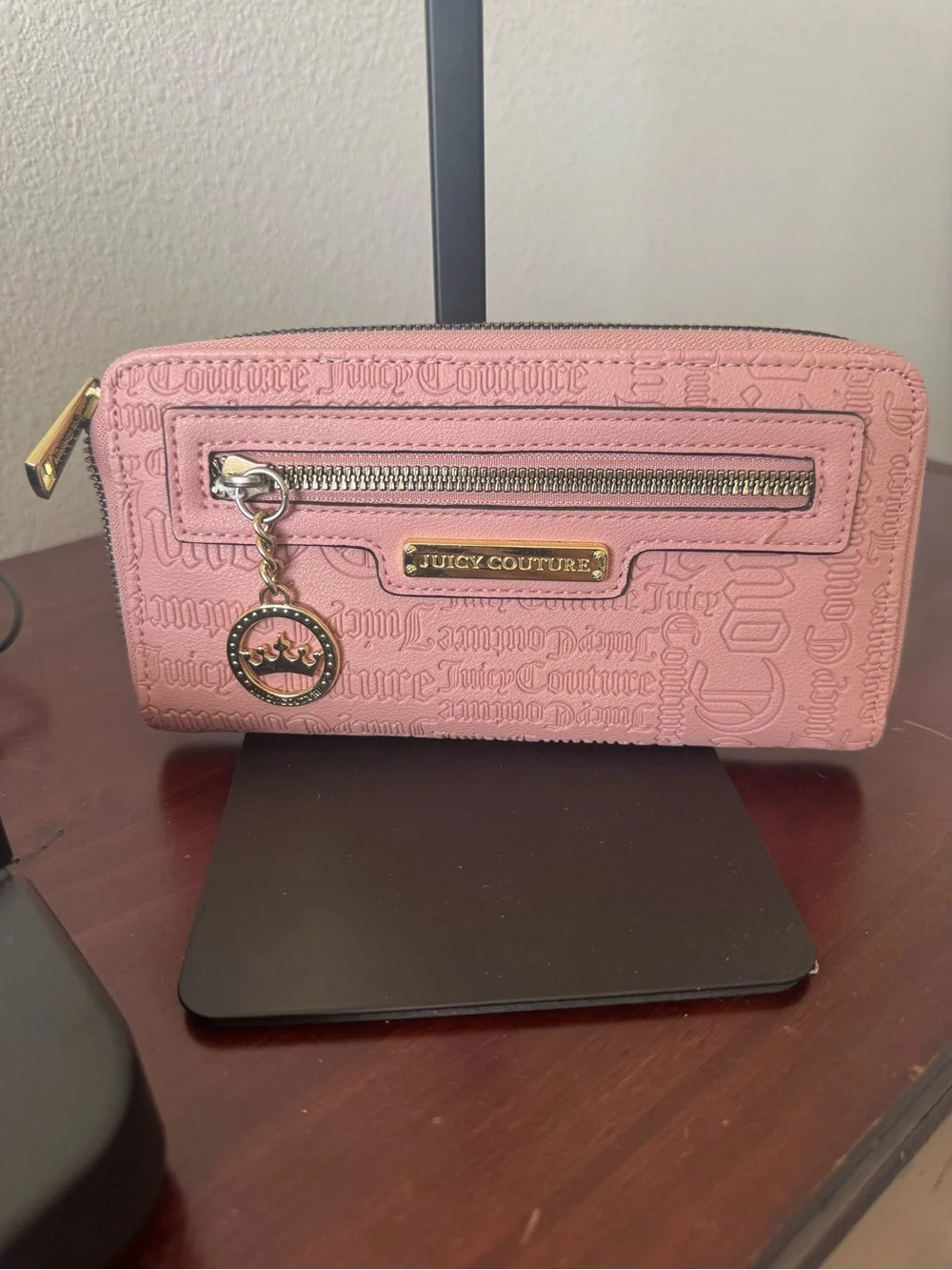 Juicy Couture Embossed Pink Zip Wallet with Charm